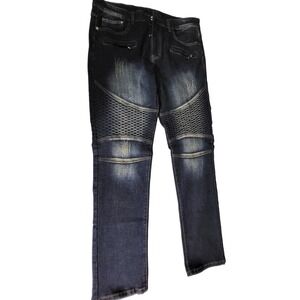 Biker Jeans Slim Fit Distressed Denim Dark Wash Moto Style Pants